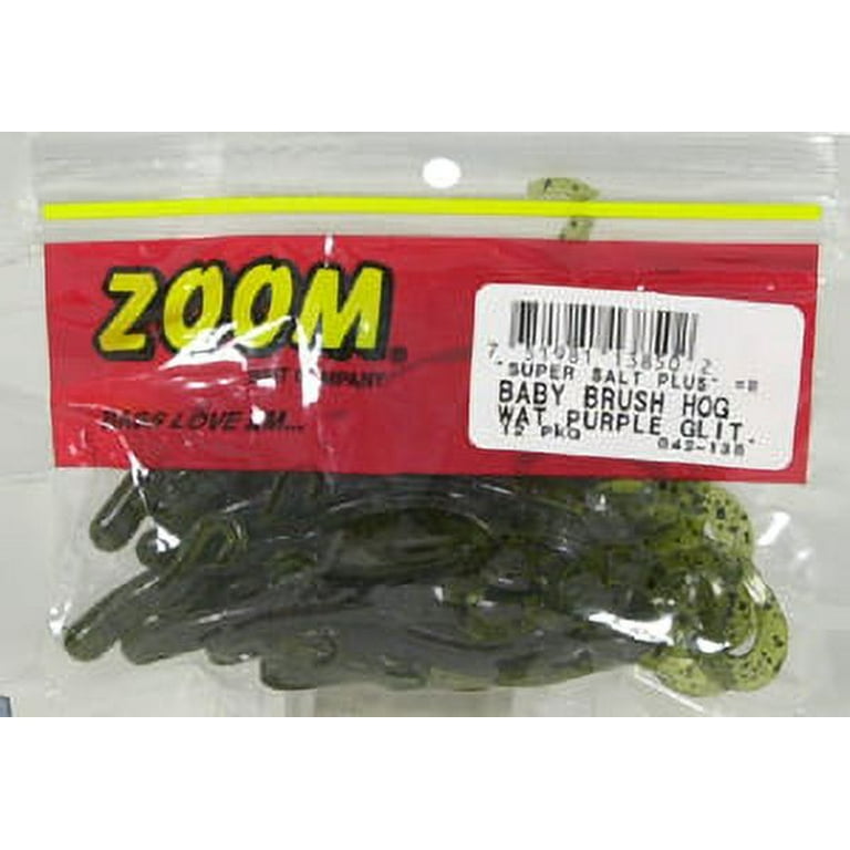 Zoom Baby Brush Hog Freshwater Fishing Soft Bait for Bass, Watermelon  Purple Glitter, 4, 12-pack, Soft Baits