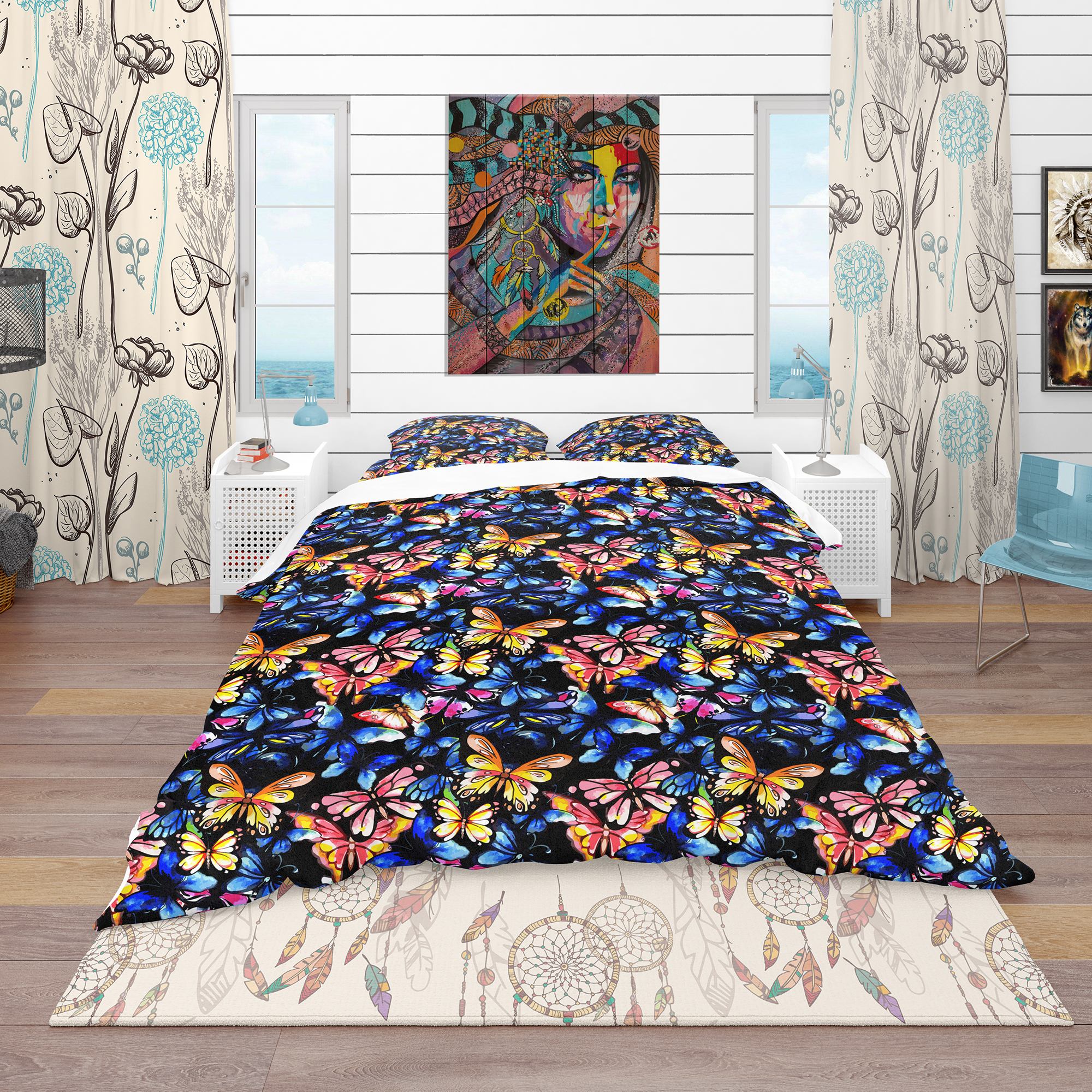 Designart 'Watercolor Butterfly Pattern' Modern & Contemporary Duvet Cover Set