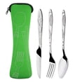 thumbnail image 4 of Juego de cubiertos de acero inoxidable de 3 piezas, cuchillo para carne, tenedor, cuchara con bolsa de tela (verde), 4 of 6