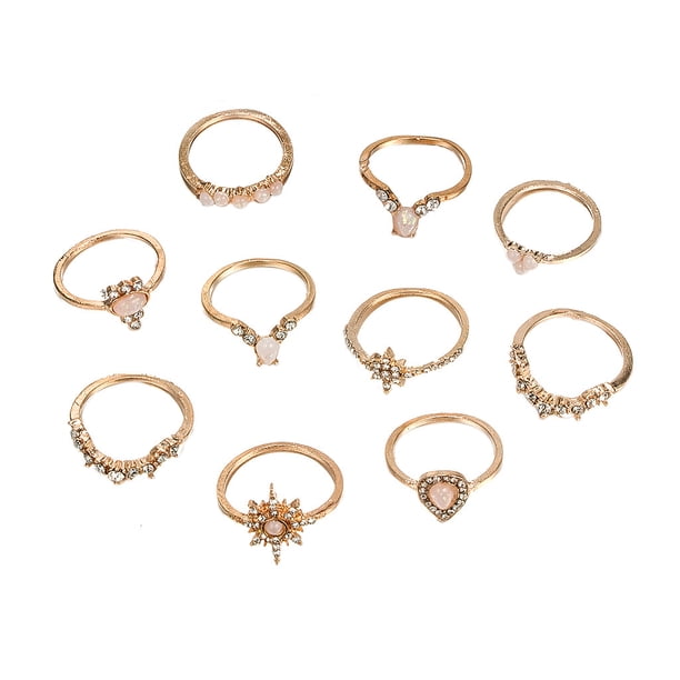 10 Joyas Temperamento Set Pieza Gota Moda Anillo Proteína Mujeres Anillos