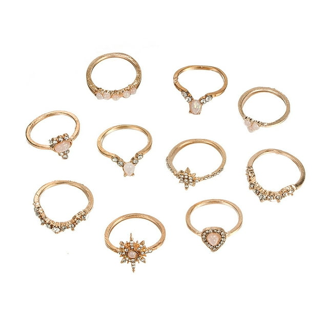 10 Joyas Temperamento Set Pieza Gota Moda Anillo Proteína Mujeres Anillos