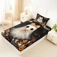 thumbnail image 4 of Manfei Halloween Cute Bow Ghost Twin Sheets 3pcs, Sugar Skull Bat Flower Bedding, Black Orange White,1 Fitted Sheet, 1 Flat Sheet and 1 Pillowcase, 4 of 5