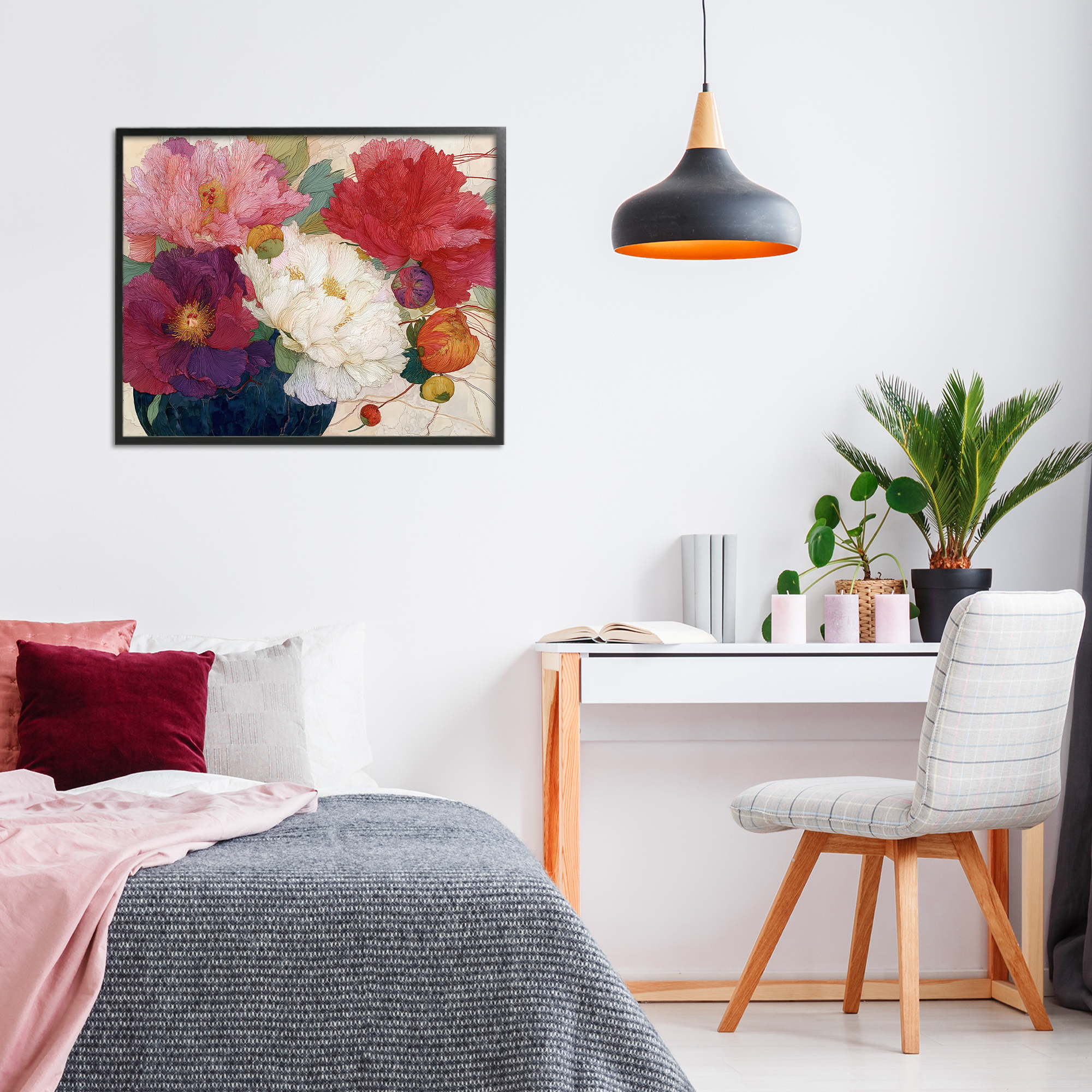 Haiku Ornate Flower Petals Black Framed Giclee Art, design by Annabelle Hall