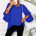 thumbnail image 5 of Warop 3/4 Length Sleeve Womens Tops Casual Solid Round Neck Ruffle Sleeve Shirts Business Work Blouse, 5 of 9