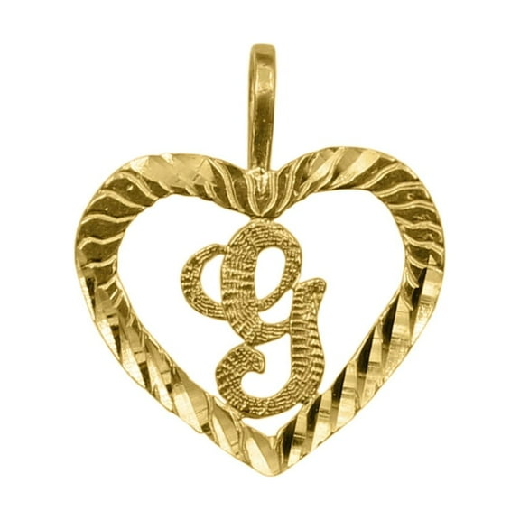 Precious Stars 14K Yellow Gold Diamond-cut Heart-shaped Initial Letter 'G' Pendant - No Chain, Pendant Only
