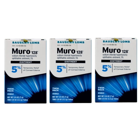 Bausch & Lomb Muro 128 Sodium Chloride Ointment 5% Twin Pack 1/8 Oz Each (Pack of 3)