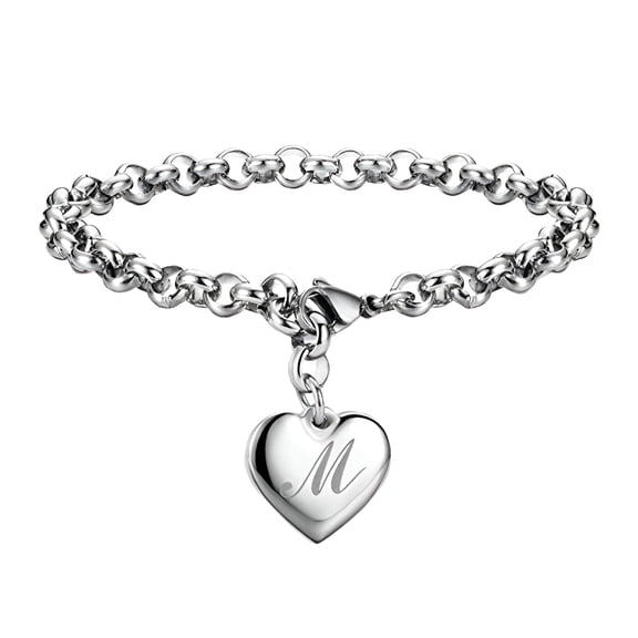DESIGNICE Initial Charm Bracelets for Bridesmaid Necklaces Teen Girls Stainless Steel Bulk Jewelry Heart Charm Bracelets for Women 26 Letters Alphabet Bracelet Jewelry Gifts for Teenage Girls