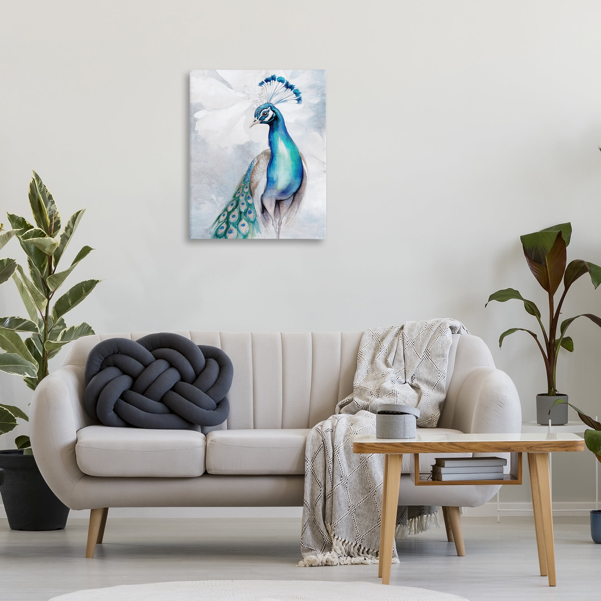 Stupell Industries Soft Elegant Peacock Portrait Animals Painting Wrapped Canvas Art Print Wall Art, 24 x 30