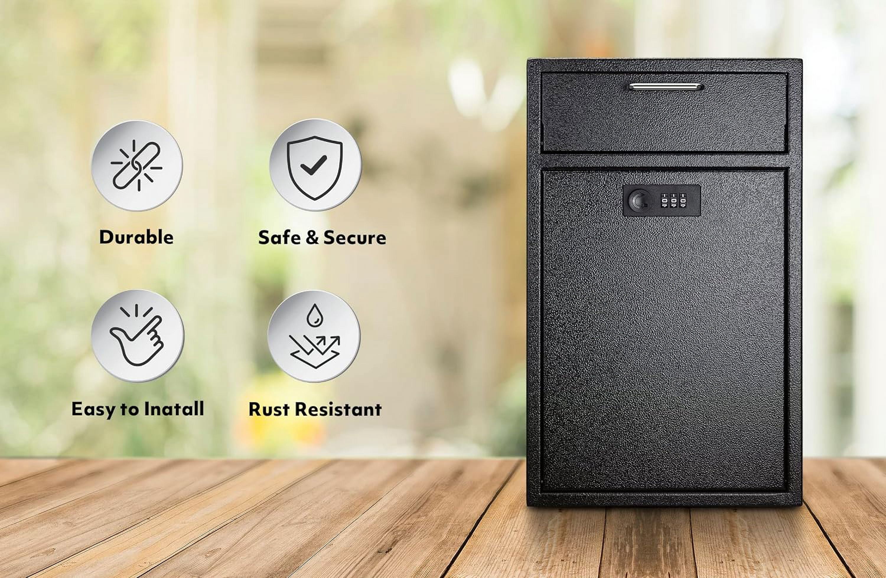 POCHAR Anti-Theft Wall Mount Locking Mailbox with Combination Lock - Galvanized Metal Heavy Duty Drop Box -  Vertical Tamper Proof Lock Box for Night Key, Deposit Collection, Cash