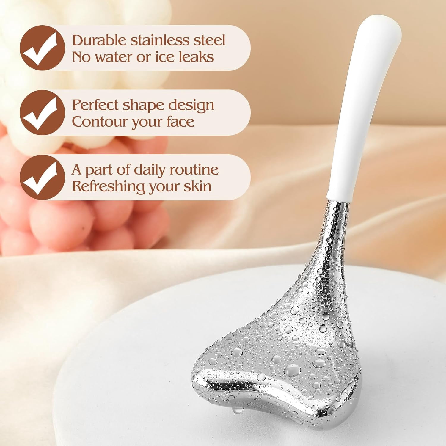 ABCISI 2-in-1 Gua Sha Cryo Sticks, Facial Skin Care Tools for Women Face and Eyes Massage, Unbreakable Stainless Steel Esthetician Supplies, Cooling Spa Ice Globes Roller with Carry Case, Silver