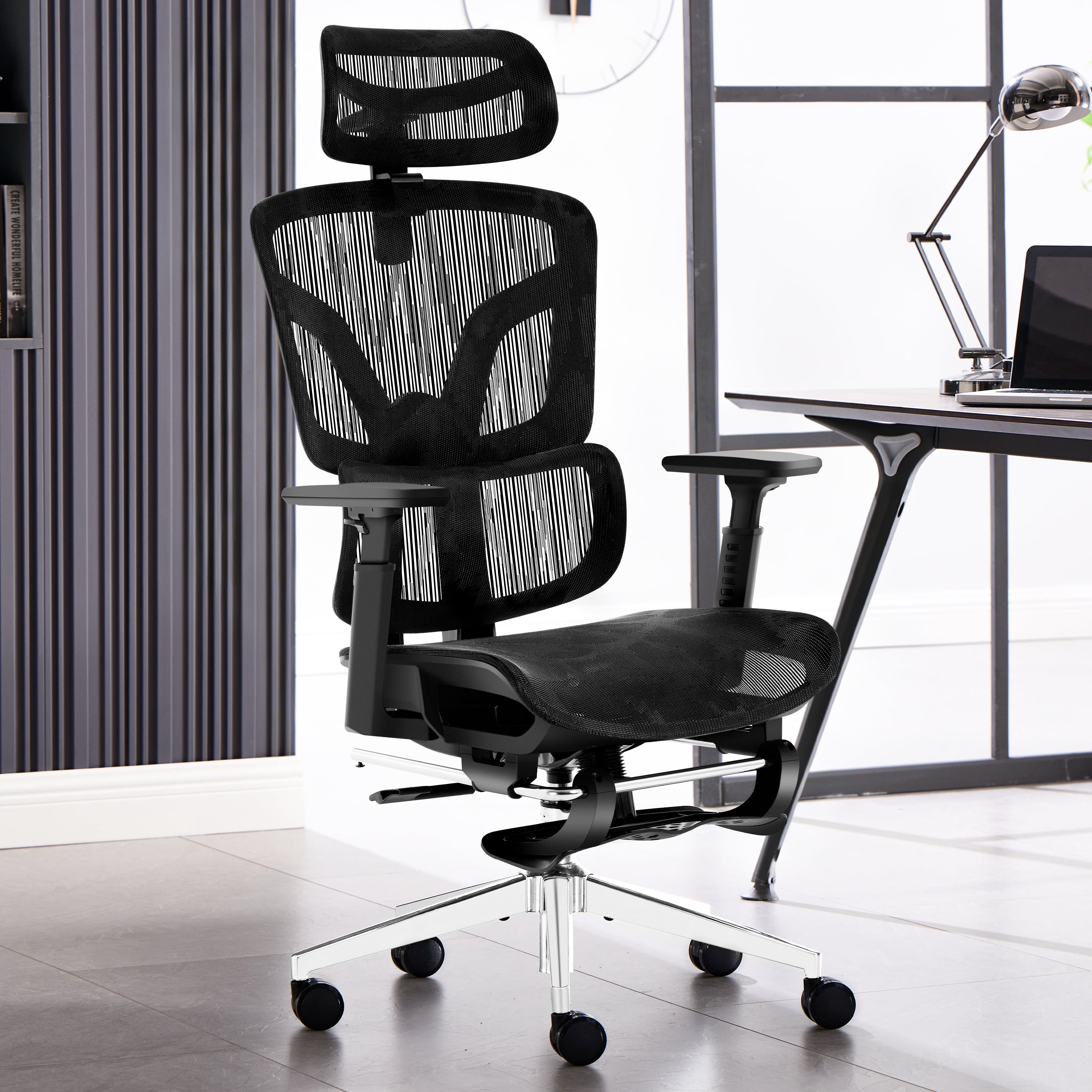 Nexthro Ergonomic Office Chair Mesh Chair with High Back Adjustable Headrest, Lumbar Support, 3D Armrest & Footrest, Swivel Computer Desk Chair(Gray)