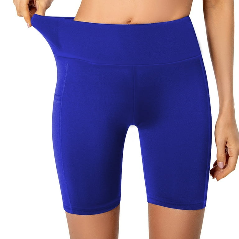 Women's Middle Waist Biker Short Side Pocket Workout Tummy Control Bike  Shorts Yoga Running Exercise Leggings - Blue 