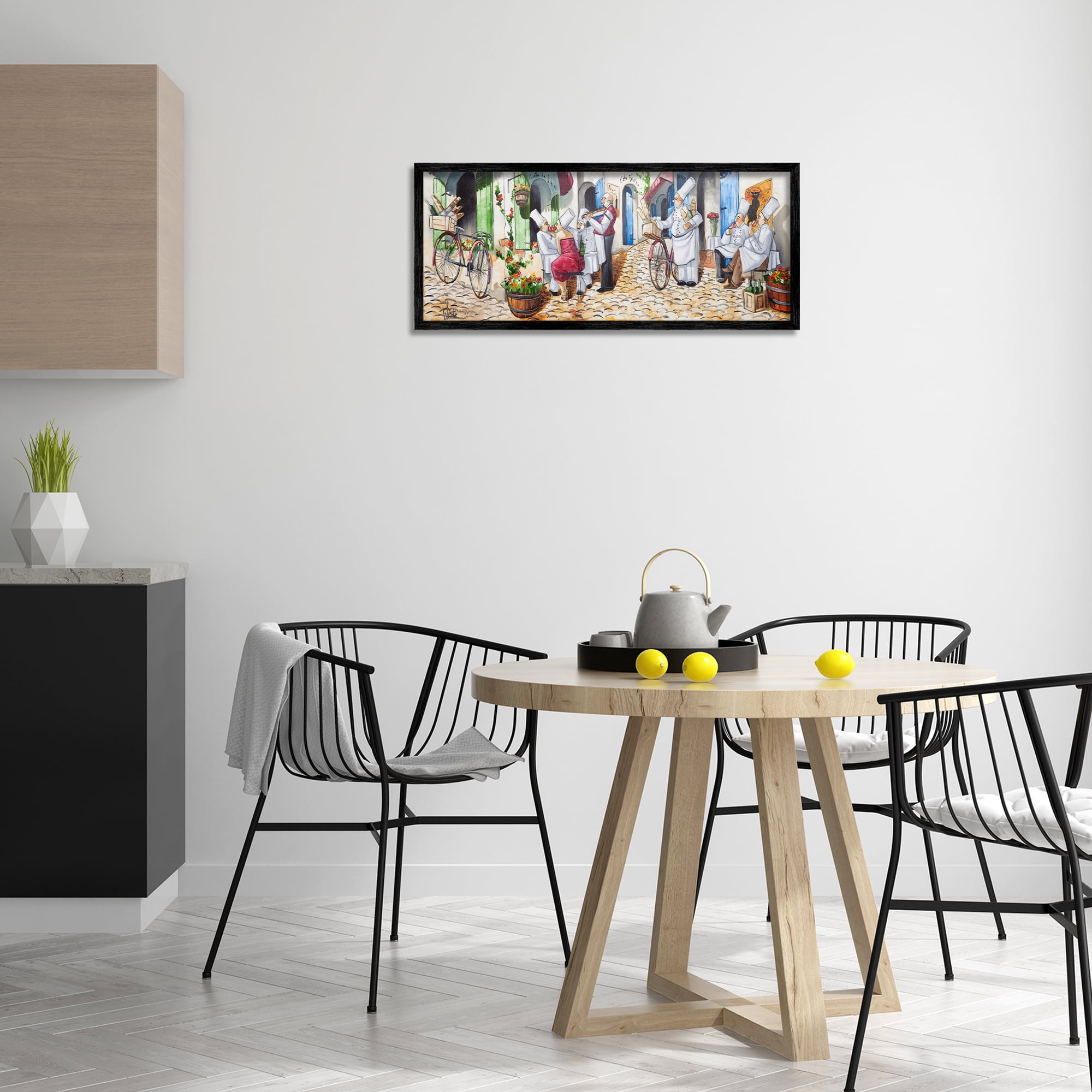 Stupell Industries Town Café Chefs Scenery Painting Black Framed Art Print Wall Art, 30 x 13