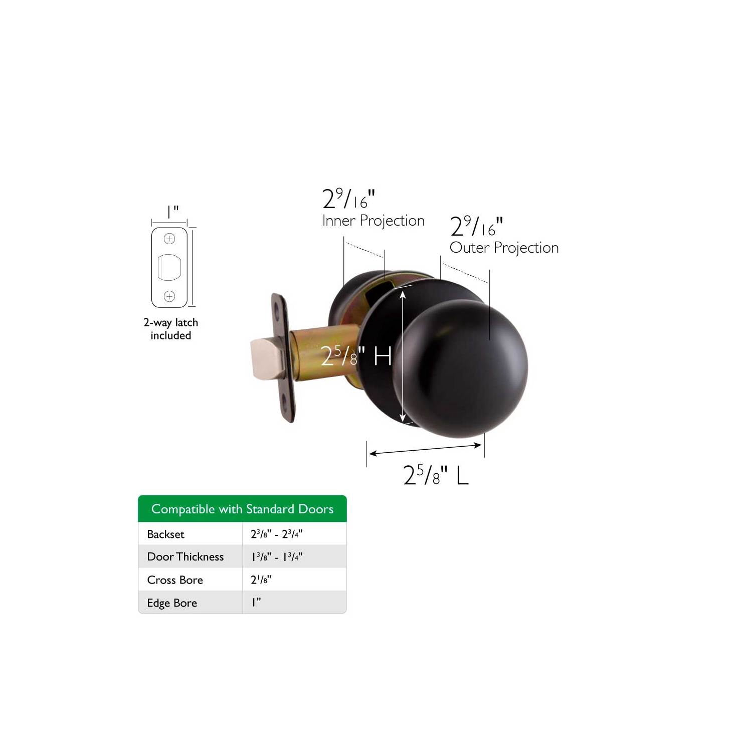 Design House Cambridge 2-Way Latch Interior Passage Door Knob, Matte Black