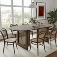 thumbnail image 2 of MAYEERTY Wood Oval Dining Table, Mid-Century Modern Dining Table with Rattan Legs, 67"x33.5"x30", Walnut, 2 of 9