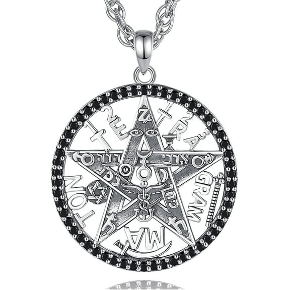 EUDORA Tetragrammaton Amuleto de Proteccion Plata 925 Silver for Women Mens, Pentagram Jewelry Pentacle Tetragrammaton Amulate Talisman Witchy Gifts for Pagan, 24" Chain
