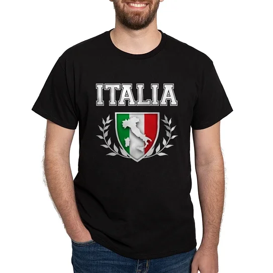 CafePress - Italian Flag Crest T Shirt - Men's Classic Cotton T-Shirts