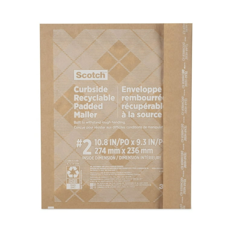 Curbside Recyclable Padded Mailer, #2, Bubble Cushion, Self-Adhesive Closure, 11.25 x 12, Natural Kraft, 100/Carton Curbside Recyclable Padded Mailer, #2, Bubble Cushion, Self-Adhesive Closure, 11.25 x 12, Natural Kraft, 100/Carton
