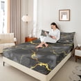 thumbnail image 4 of jejeloiu Abstract Marble Texture Queen Sheet Sets,Modern Fulid Artwork Flat Sheet,Gold Gray Queen Fitted Sheet For Adult,Super Cozy Room Decor,4-Piece, 4 of 7