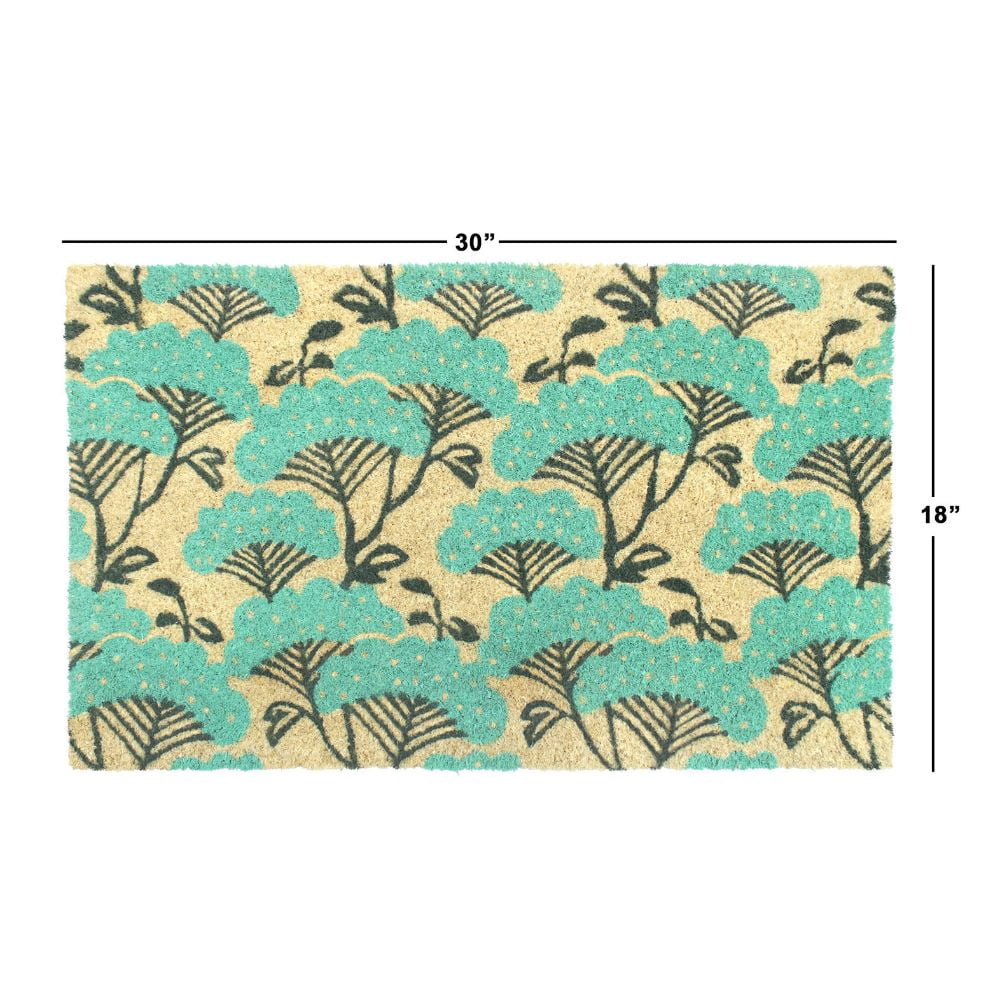 RugSmith Machine Tufted Blue Floral Indoor and Outdoor Coir Doormat, 18" x 30"