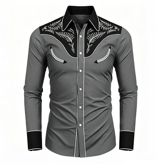 Yungyresw Cowboy Shirt for Men Vintage Wash Long Sleeve Shirt Chest Flap Pockets Men's Western Shirts Stage Performance