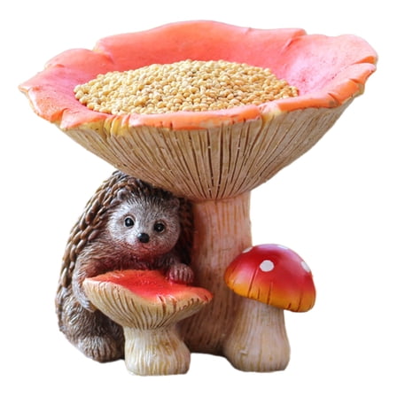 Yoetaun Hedgehogs Mushroom Resins Figurine Bird Feeder Animal Statue Decorative Outdoor Garden Sculpture Patios Lawns Ornament