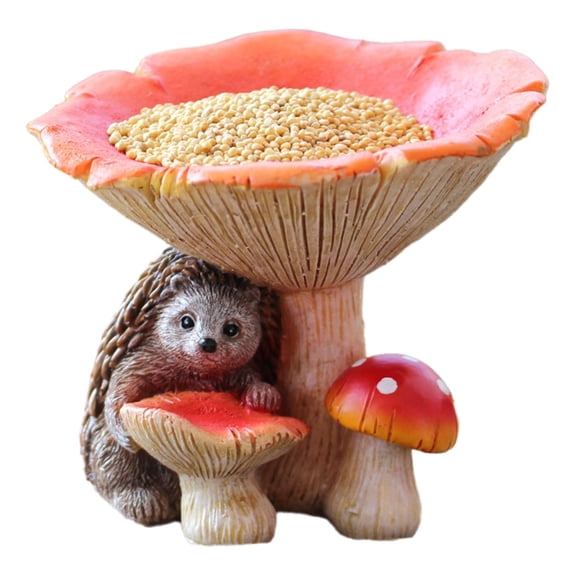 Yoetaun Hedgehogs Mushroom Resins Figurine Bird Feeder Animal Statue Decorative Outdoor Garden Sculpture Patios Lawns Ornament