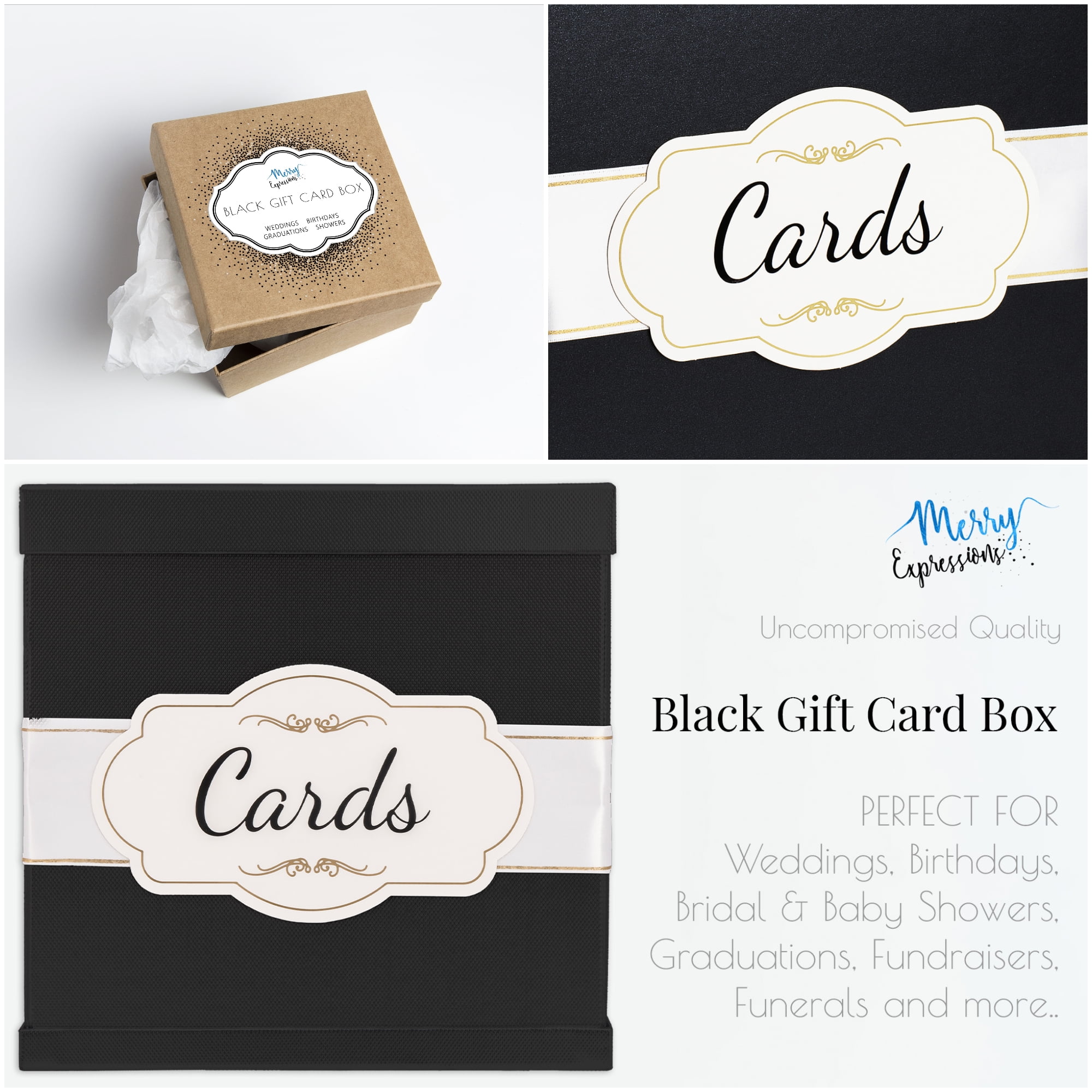 White Gift Card Box with Rose Gold Foil Design – Large 8.7″ x 8.7″ x 12.8″