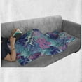 thumbnail image 6 of Leaf Soft Flannel Fleece Throw Blanket, Digital Neon Vivid Colored Island Oceanic Flowers and Leaves, Cozy Plush for Indoor and Outdoor Use, 60" x 80", Turquoise Dark Blue, by Ambesonne, 6 of 6