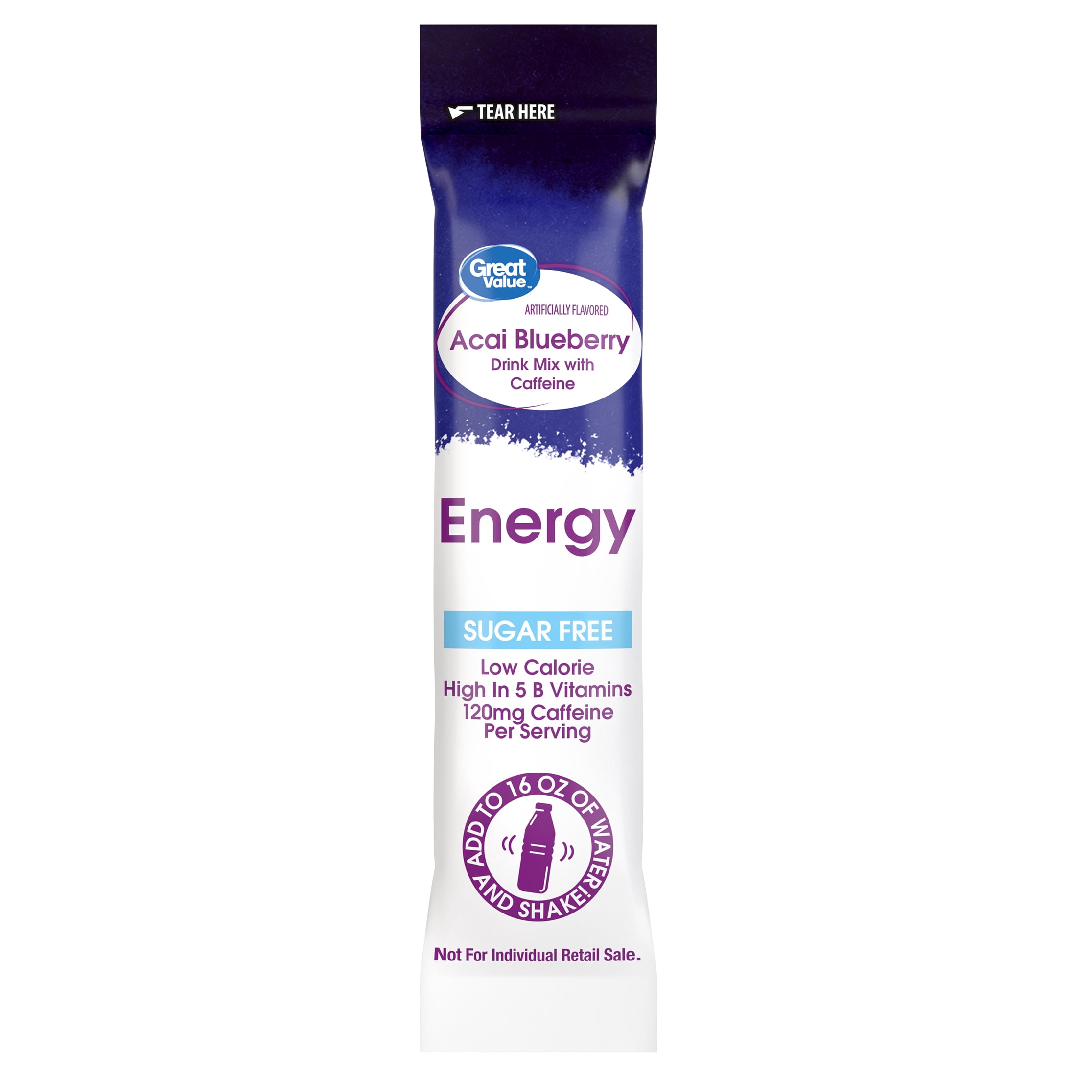 Great Value Energy Sugar Free Blueberry Acai Energy Drink Mix, 0.08 oz, 10 Packets