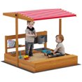 thumbnail image 1 of Outsunny Kids Sandbox with Cover, Wooden Sand Box Outdoor, Red, 1 of 9