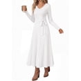 thumbnail image 3 of PRETTYGARDEN Womens Fall Maxi Long Sleeve Sweater Dress Soft Stretchy Knit, V Neck A Line Dresses with Bow, Flowy Pleated Hem, Cocktail Party Outfits, Trendy Winter Clothes, 3 of 9