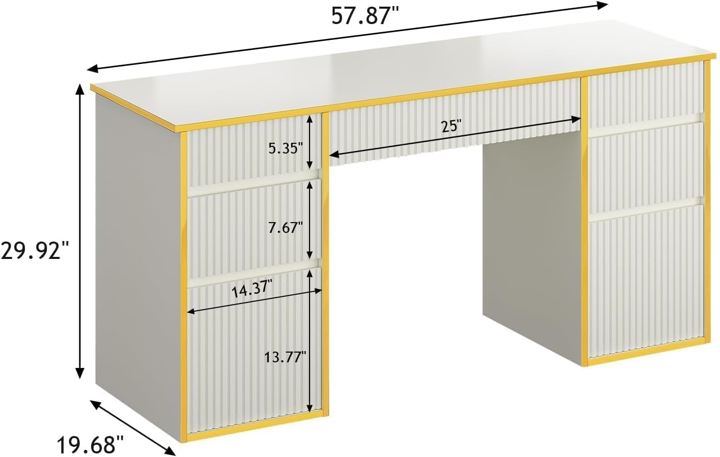 DreamCurship 58 inch Executive Desk with Drawers, Computer Desk with 7 Drawers, Home Office Desk for Work Study Writing, White and Gold