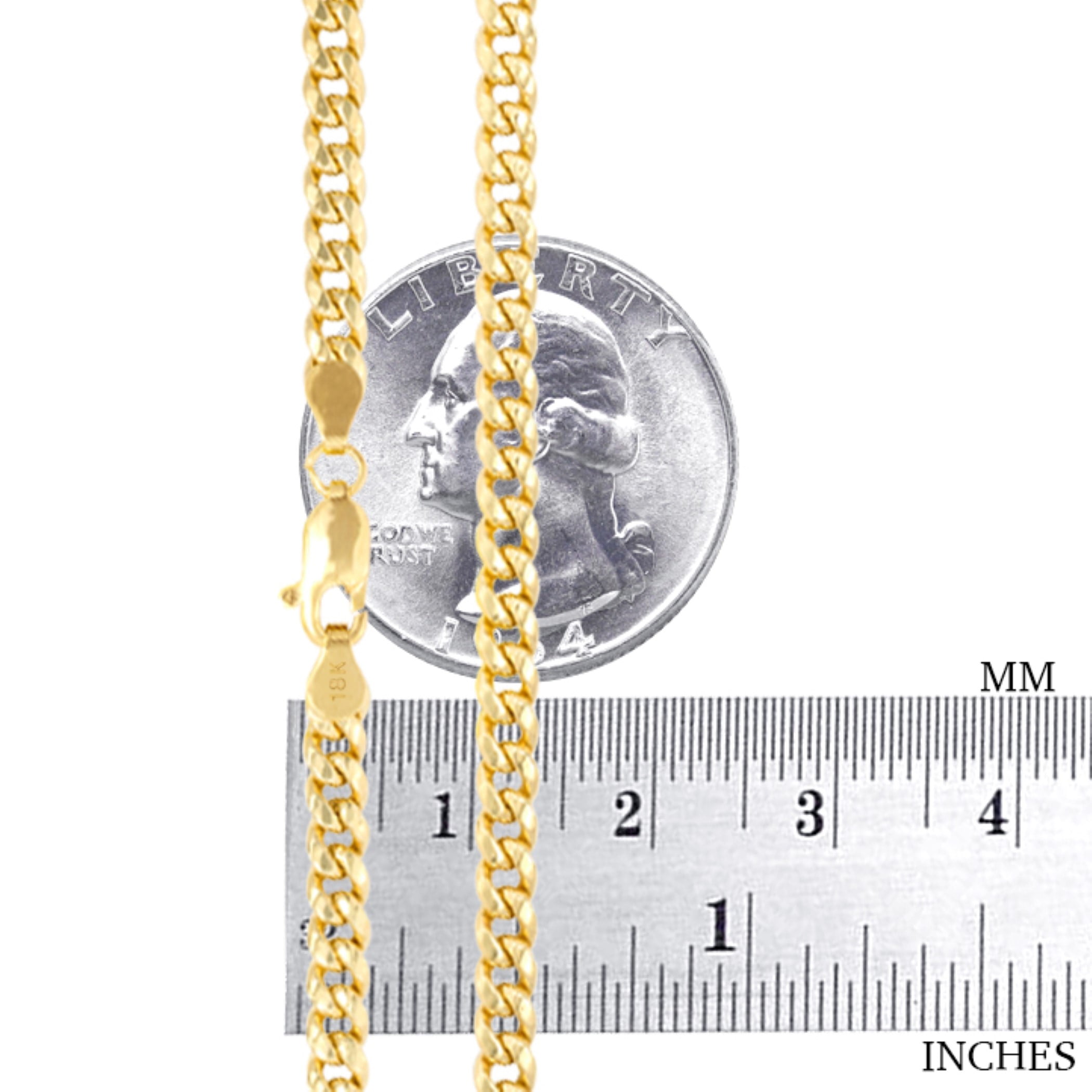 Nuragold 18k Real Yellow Gold Solid Miami Cuban Link 3.5mm Chain Necklace (16"-30") Italian Jewelry for Men & Women