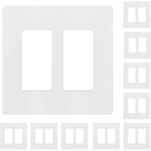 ENERLITES Screwless Decorator Wall Plates, Child Safe Outlet Covers, Size 2-Gang, Unbreakable Polycarbonate Thermoplastic, White (10 Pack)