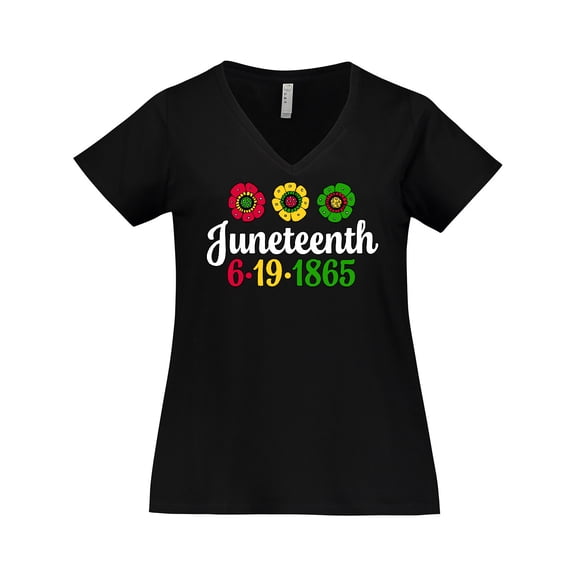 Inktastic Juneteenth 6-19-1865 with Flowers Women's Plus Size V-Neck T-Shirt