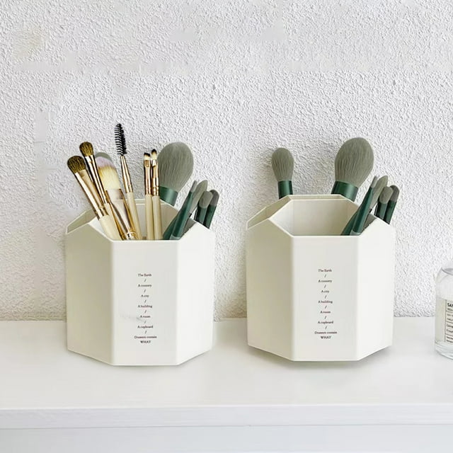 Organizador de escritorio blanco con 5 compartimentos, portalápices y bolígrafos giratorios de 360 grados para material de oficina, pinceles de arte y tijeras