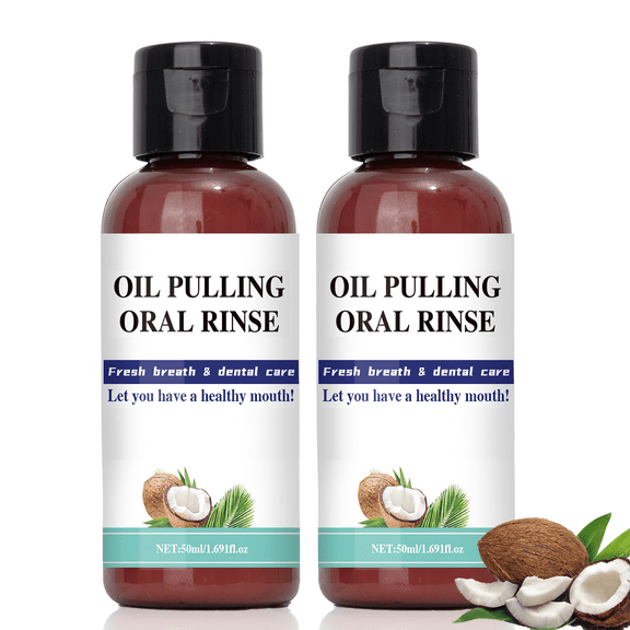 Pulling Oil Mouthwash for Teeth and Gum, Coconut Mouth Rinse for Natural Teeth Whitening, Alcohol-Free, 1.691 Fl Oz, 2 Pack