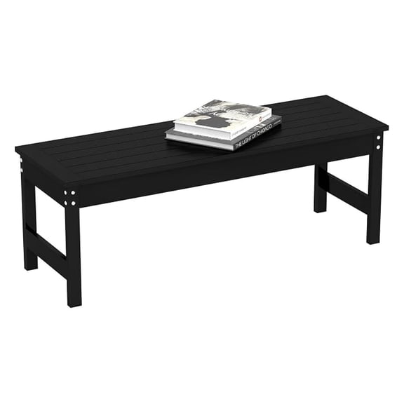 Sunshen 47" Outdoor Bench, 2-Person HDPE All-Weather, Backless, Black | Garden Patio Bench, Slatted Seat, Rot and Fade Resistant, for Yard, Porch, Park