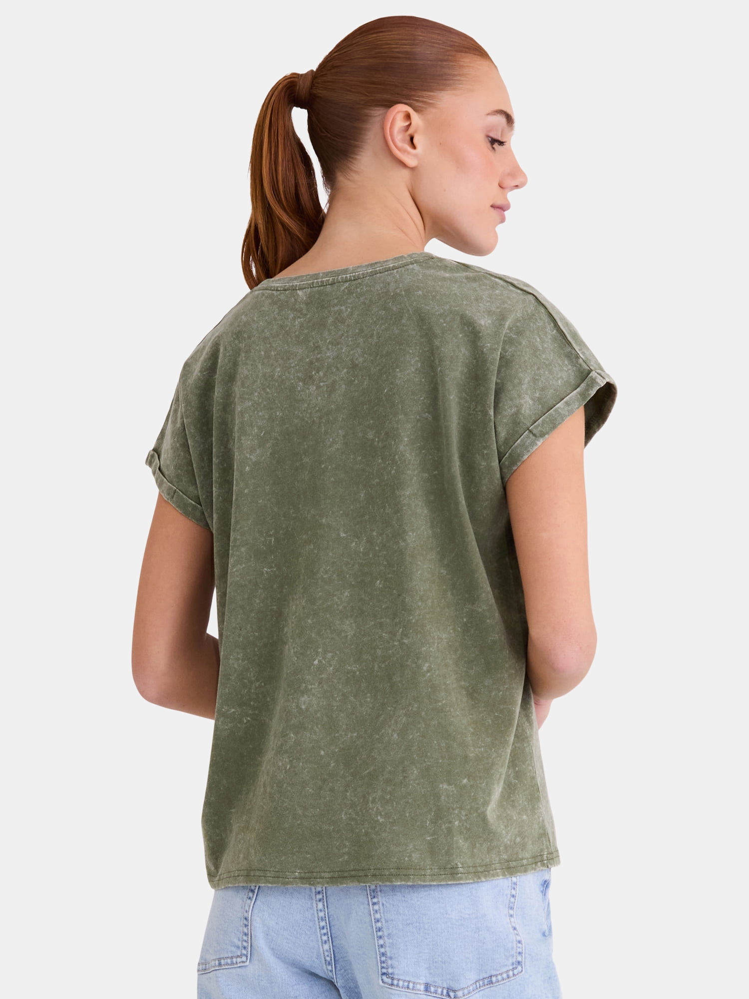 Time and Tru Women's Rolled Cuff Dolman Tee, XS-XXXL