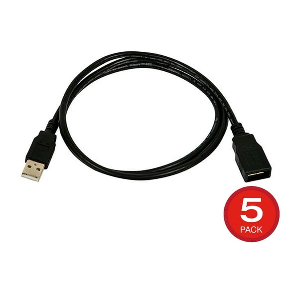 Monoprice USB Type-A to USB Type-A Female 2.0 Extension Cable - 3 Feet - Black (5 Pack) 28/24AWG, Gold Plated Connectors