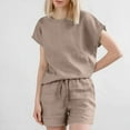 thumbnail image 2 of UVEASISHA Cotton Linen Shorts Sets for Women 2 Piece Short Sleeve Tshirt Matching Set Plus Size Lounge Sleepwear with Pockets Coffee XXL, 2 of 9