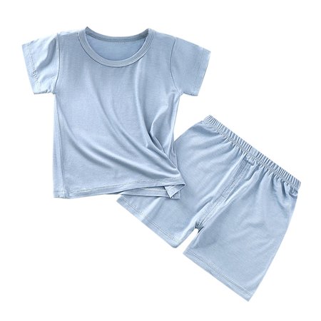 

2Pcs Baby T-shirt Kit Round Neck Kids Unisex Tops Pants Suit for Summer