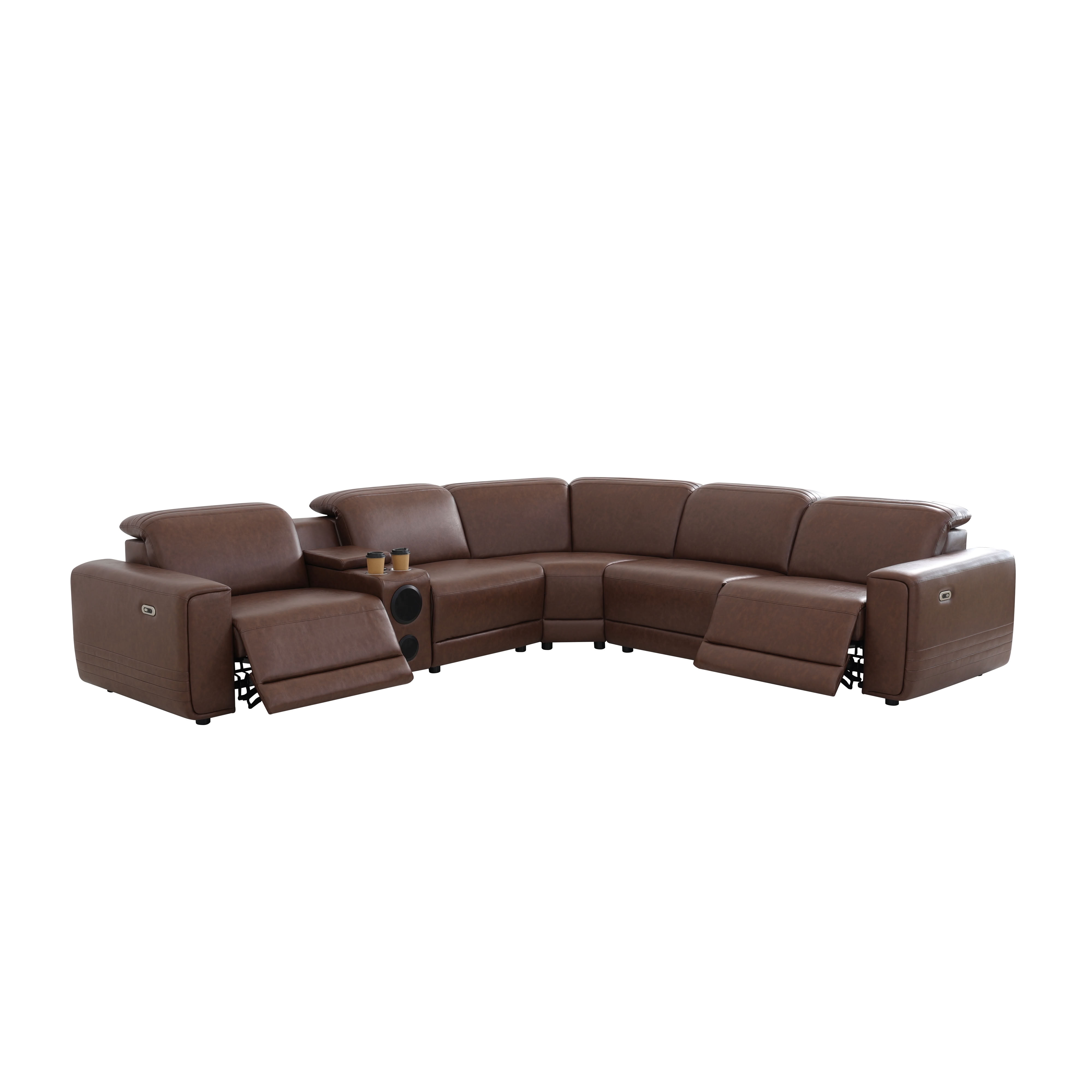 MAYEERTY Oversized Power Recliner Sectional Sofa, L-Shape Modular Couch Set with Bluetooth Speaker, USB Ports & Storage Console, Semi PU Leather for Living Room