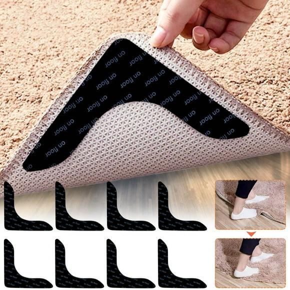 Dvkptbk Antiskid Sticker Rug Pads Grippers, 8 PCS Non Slip for Rug, New Materials to Non Curling Rug Pad : Keep Your Rug in Place & Make Corner Flat and Easily Peel Off Tools on Clearance