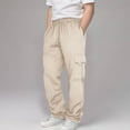 thumbnail image 2 of lcziwo Teen Boys Baggy Fleece Cargo Sweat Pants Drawstring Elastic Waist Joggers Fall Winter Workout Long Trousers with Multi Pockets, Beige, 9 Years, 2 of 8