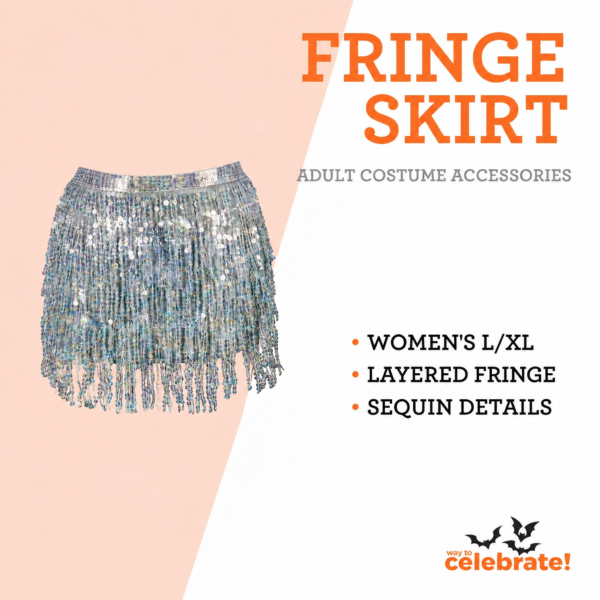 Fringe Skirt Costume Accessory for Adults, Multicolor, L/XL, Halloween by Way To Celebrate
