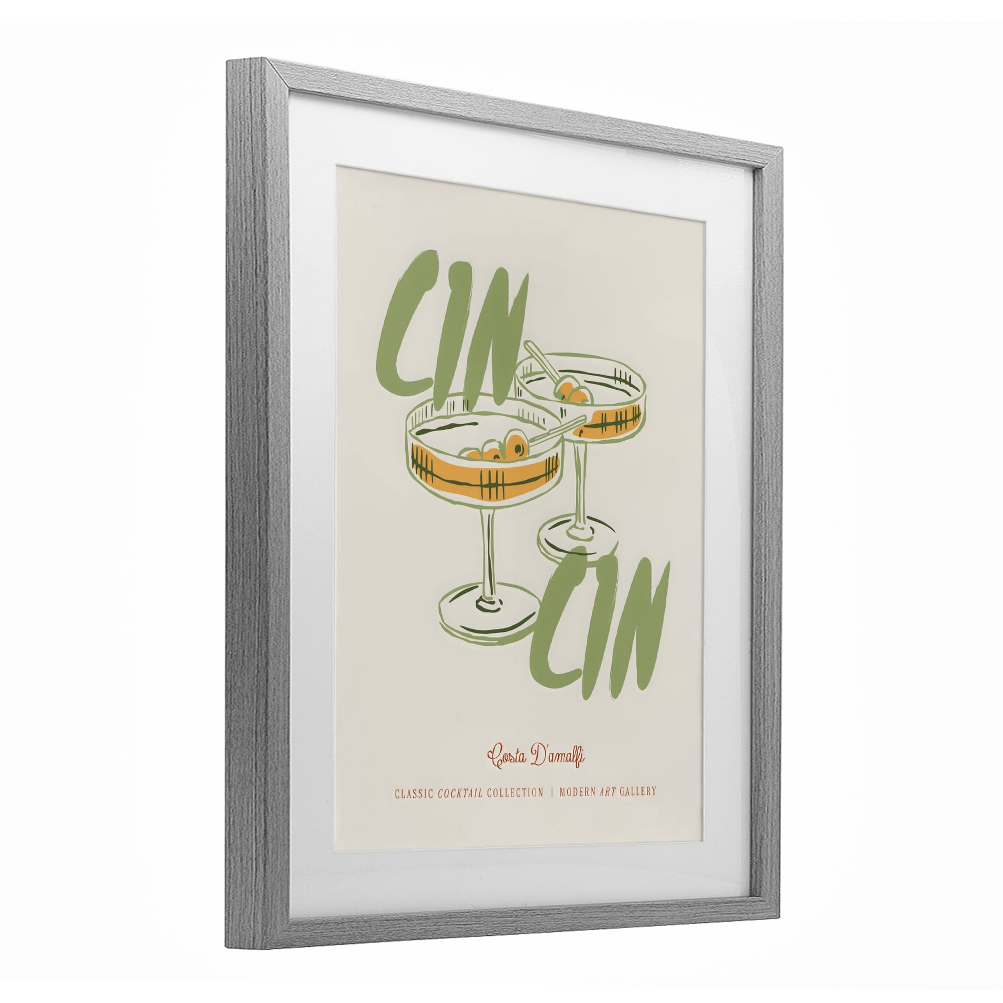 Stupell Industries Cin Cin Amalfi Cocktail Gray Framed Print Under Glass, design by The Prints Vibe