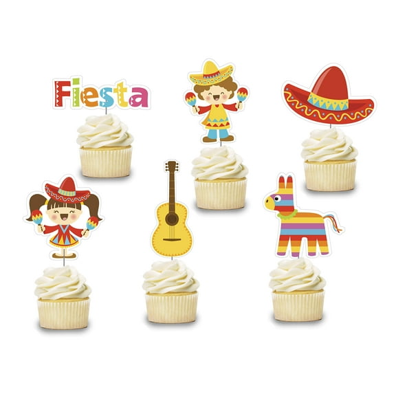 Mexican Cupcake Toppers 12 pcs, Fiesta Cake Picks Party Supplies, Day of the Dead Celebration, Birthday Decoration, Baby Shower , Sombrero Themed, Cinco de Mayo