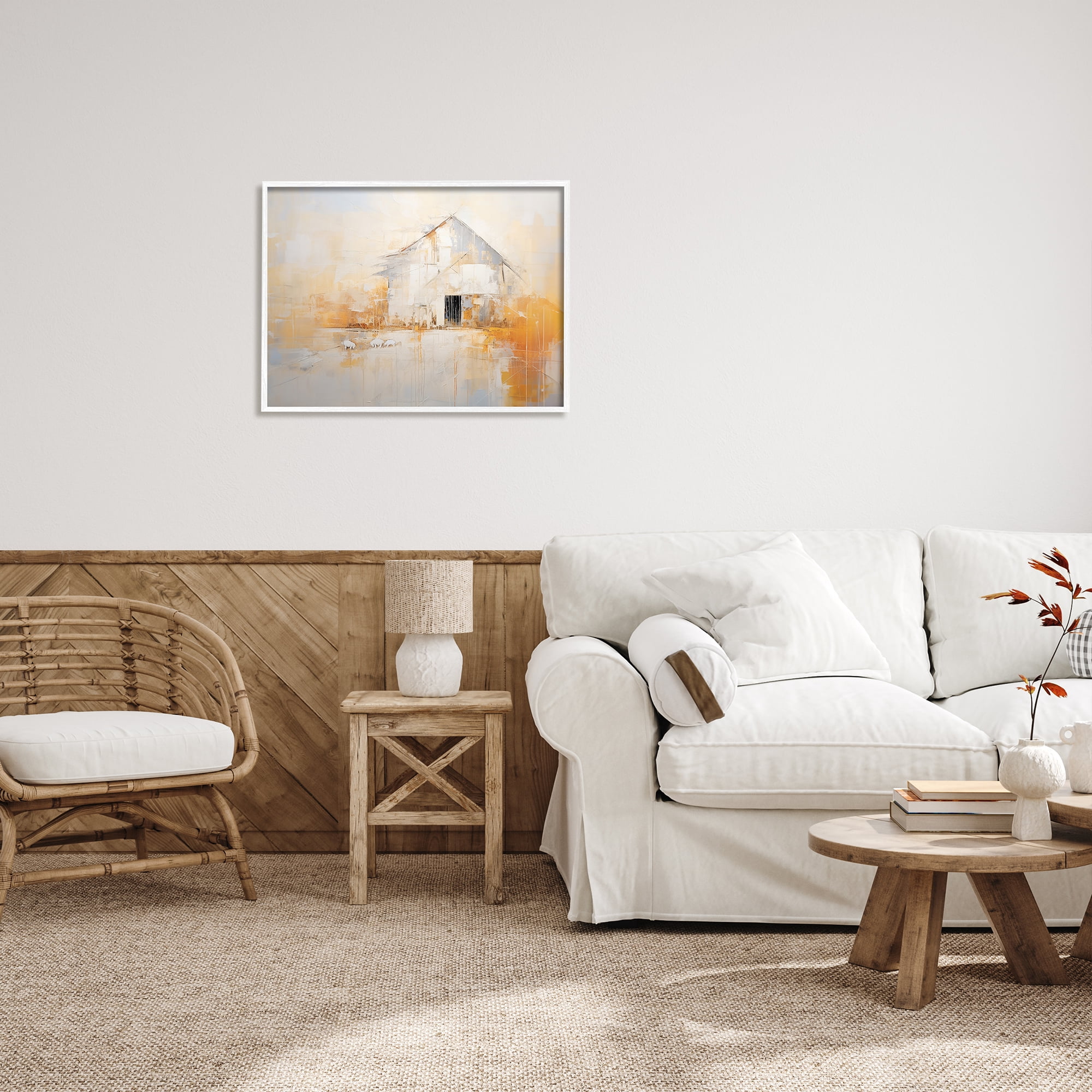 Stupell Industries White Abstract Barn Painting Abstract Painting White Framed Art Print Wall Art, 30 x 24